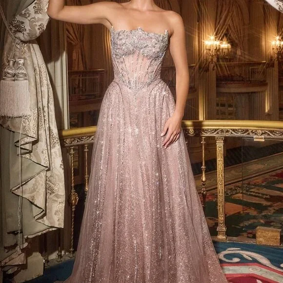 Formal ball gown.Strapless prom party gala black tie mother of the bride gold - Picture 5 of 7